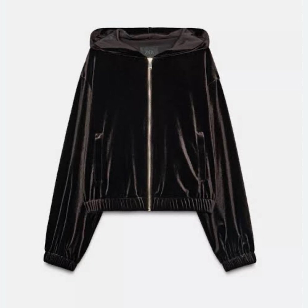 Zara - velvet hoodie jacket - dark brown -XS